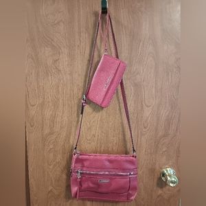 Dana Buchman Faux Pebble Leather Crossbody Purse Wallet Set Burnt Red Clutch